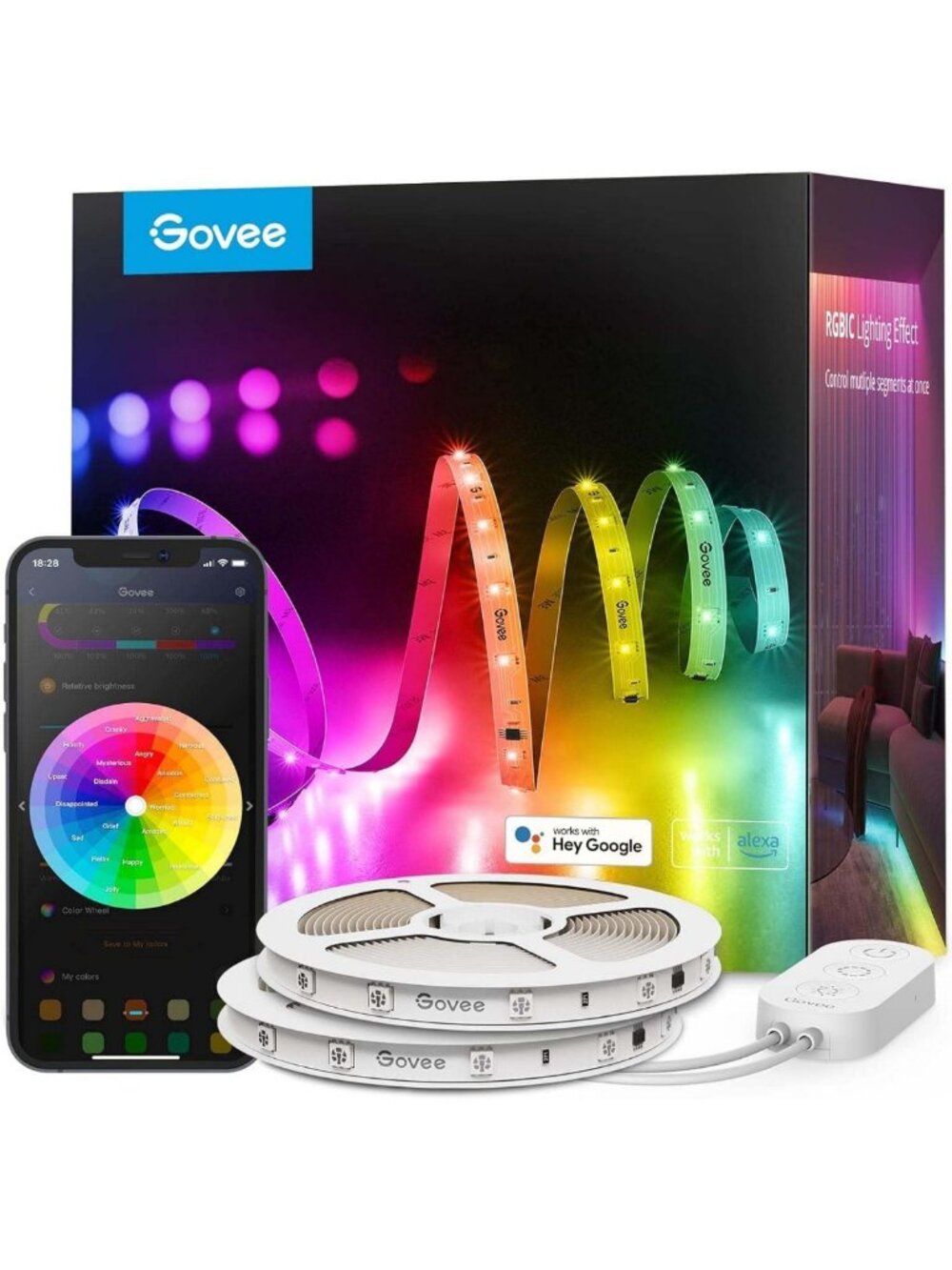100ft RGBIC LED Strip Lights - Smart Home Compatible with Alexa & Google